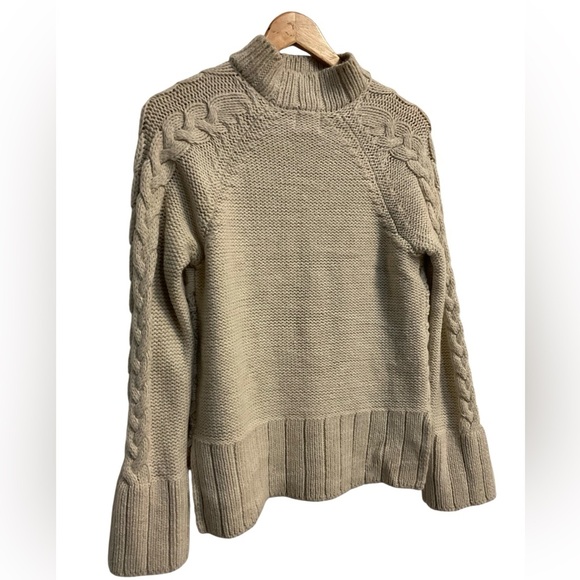 St. John's Bay Women's Beige Cable Knit Turtleneck Sweater - Picture 3 of 9